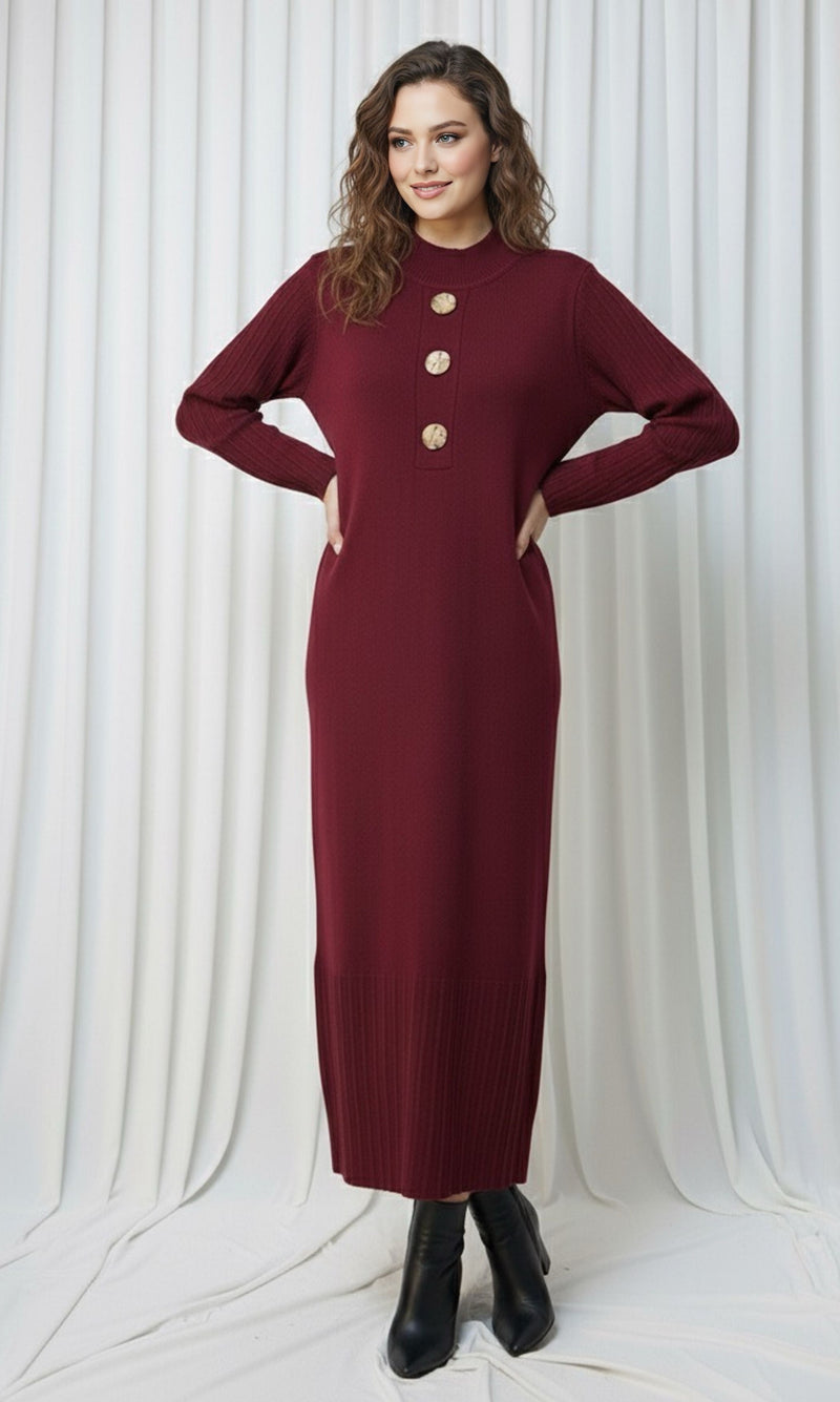 ZYF Akay Knitted Winter Dress Burgundy