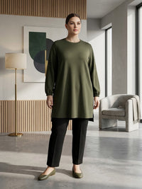 SR Pearl Embellished Plus Tunic Khaki