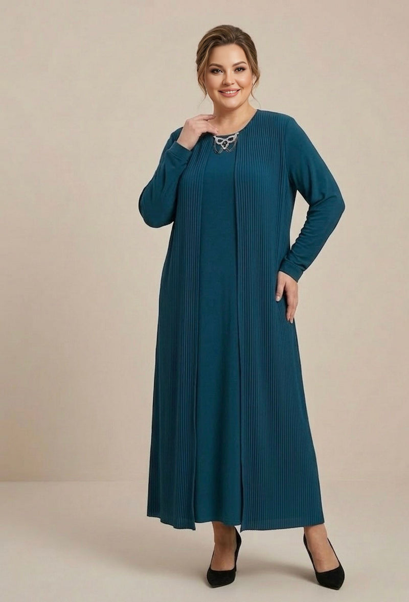 hsn plus size maxi dresses HSN Plus Size Pleated Chiffon Dress Petrol Green