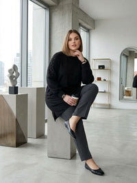 SR Pearl Embellished Plus Tunic Black