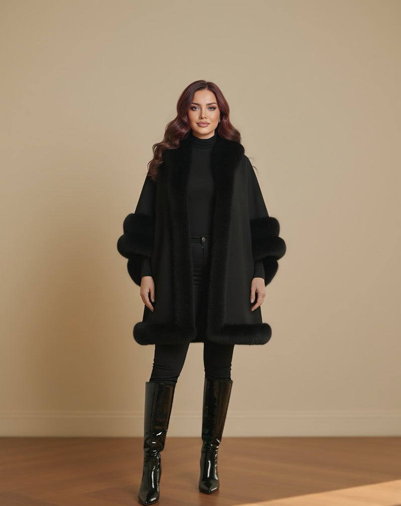 ETC Real Fur Pancho Black