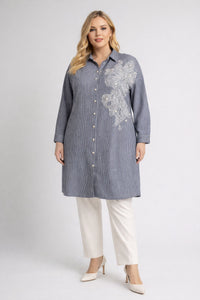 DULE Striped Embroidered Shirt Navy Blue