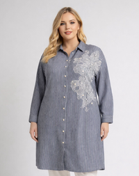 DULE Striped Embroidered Shirt Navy Blue
