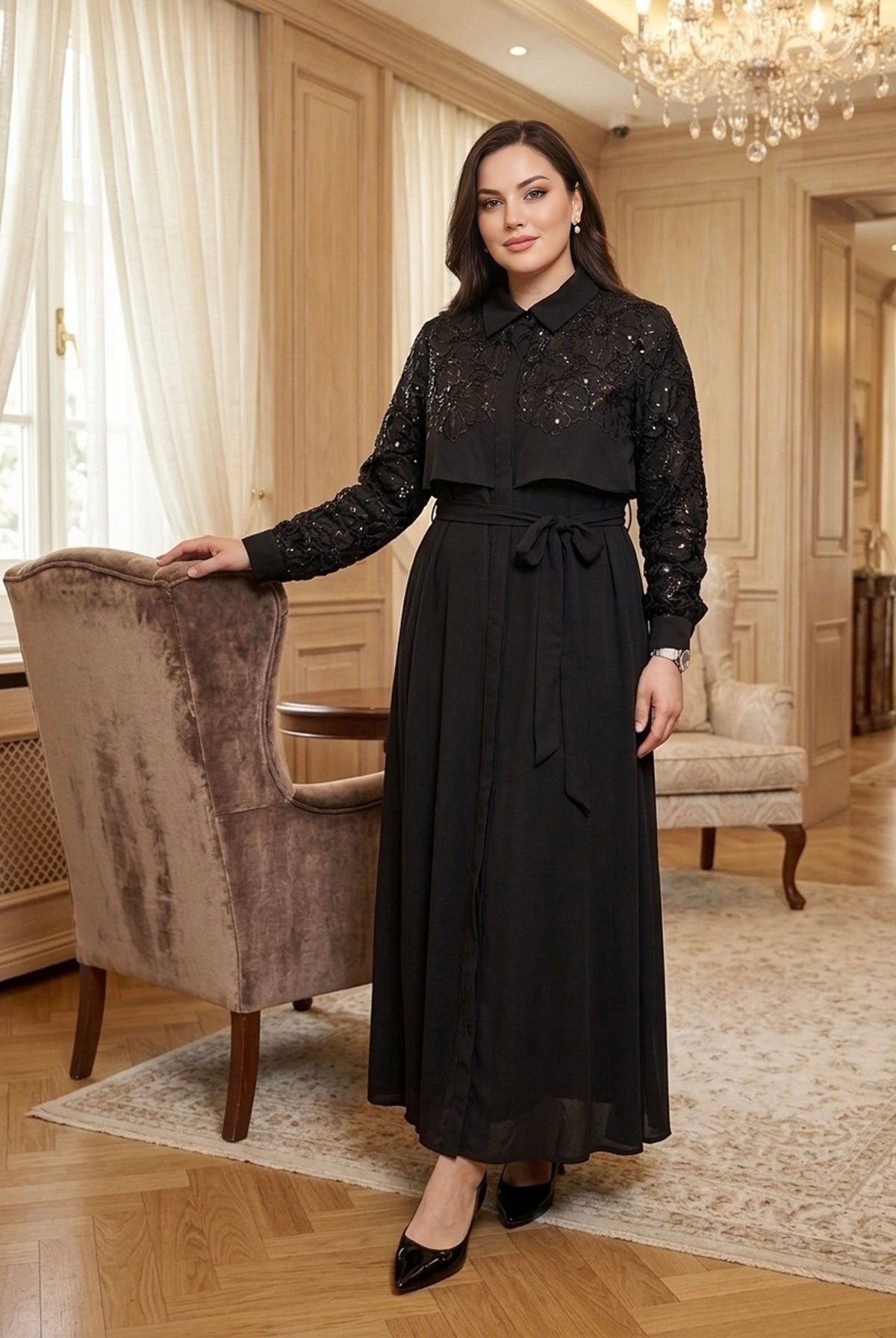 FUAT GURSEN Embroidered Long Dress Black