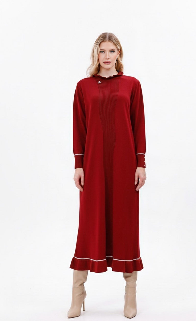 ZZ Biray Knitted Winter Dress Burgundy
