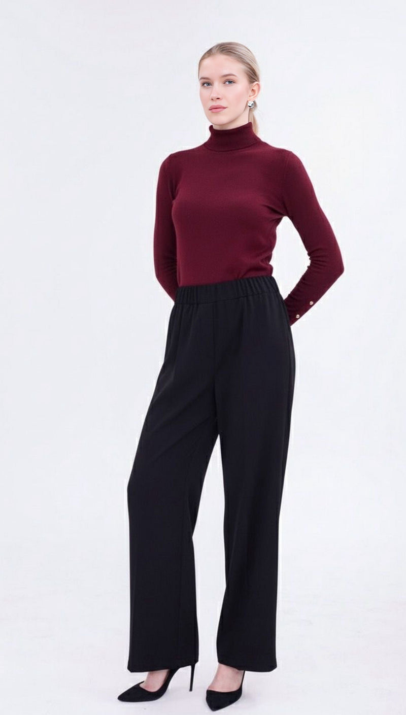 SZ Wideleg Elastic Waist Pants Black