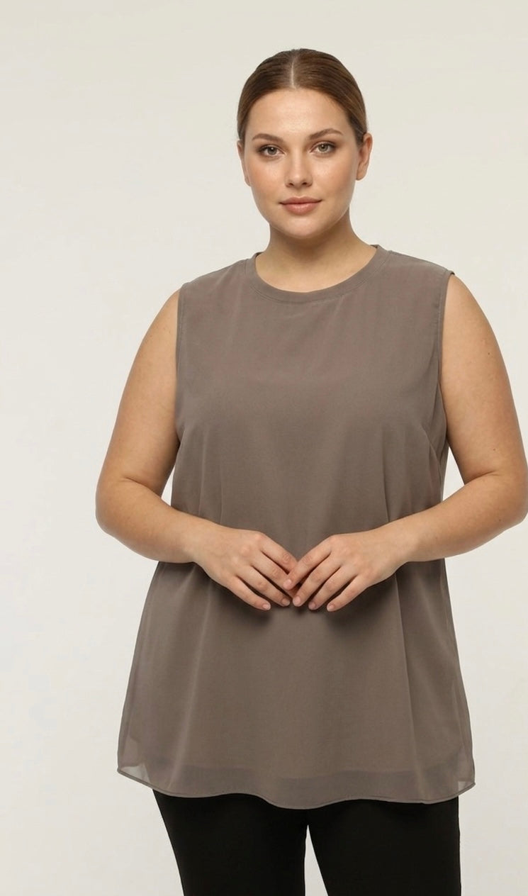 SR Chiffon Sleeveless Inner Tunic Mink