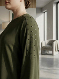 SR Pearl Embellished Plus Tunic Khaki