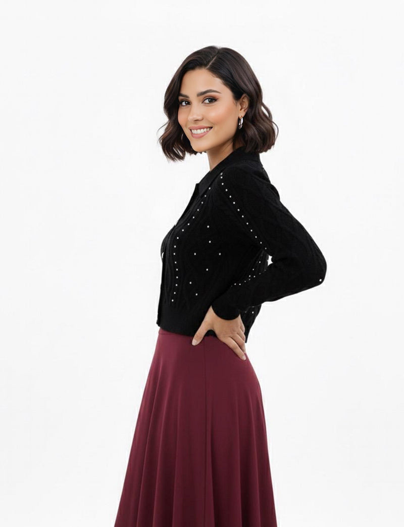 ZZ Kardelen Knitted Crop Top Black