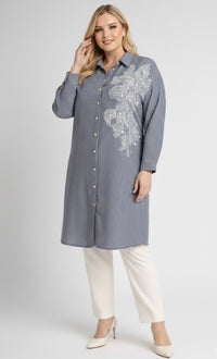 DULE Striped Embroidered Shirt Navy Blue