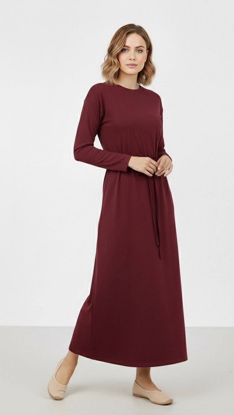 SLVR Latife Cotton Dress Burgundy