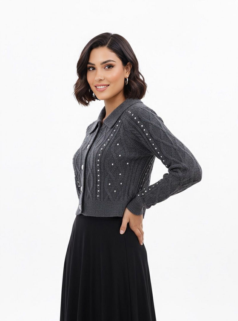 ZZ Kardelen Knitted Crop Top Gray