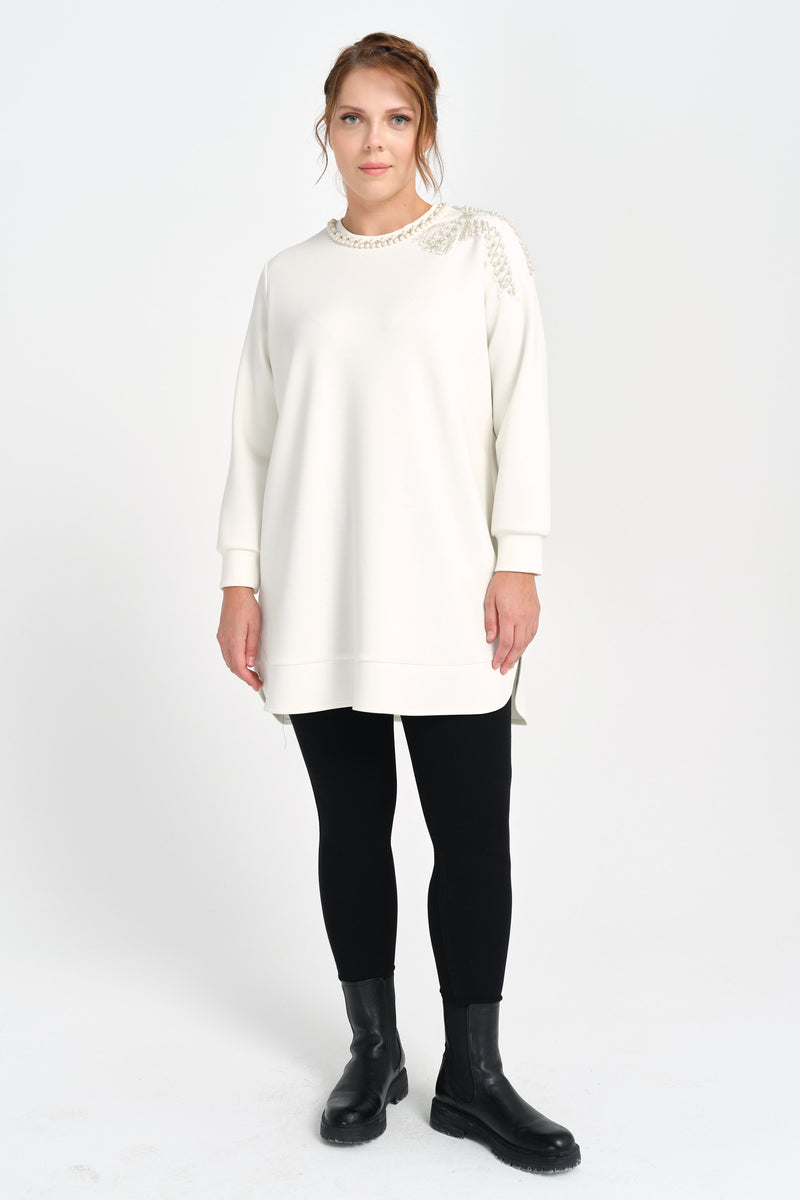 F&G Pearl Detailed Tunic Ecru