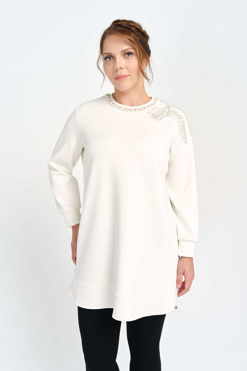 F&G Pearl Detailed Tunic Ecru