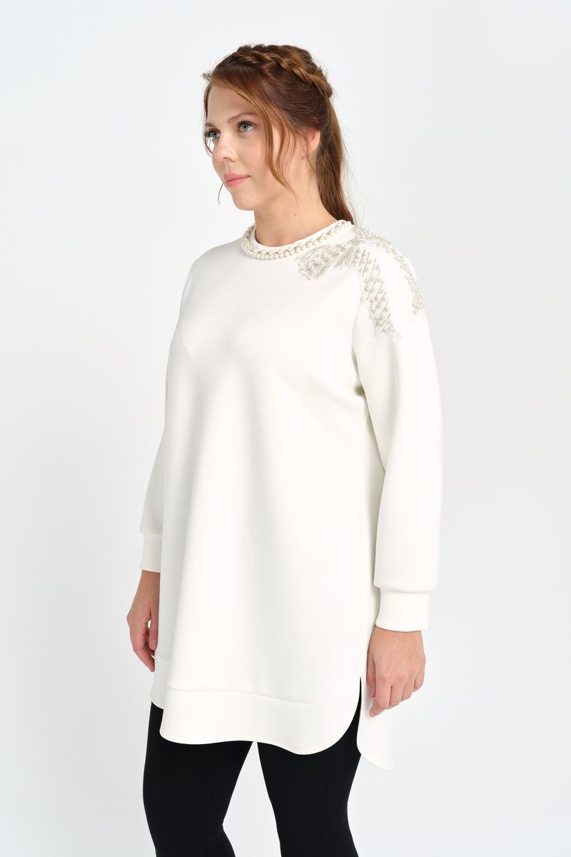 F&G Pearl Detailed Tunic Ecru