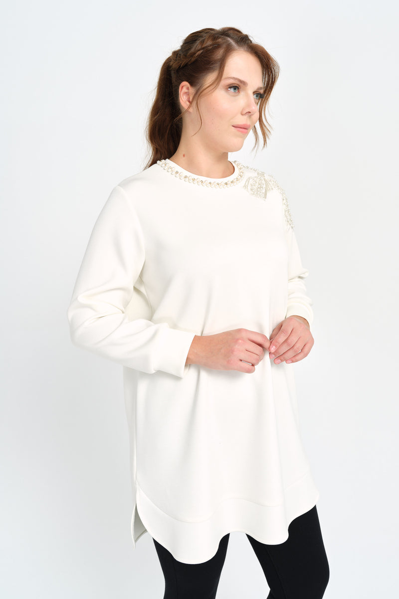 F&G Pearl Detailed Tunic Ecru