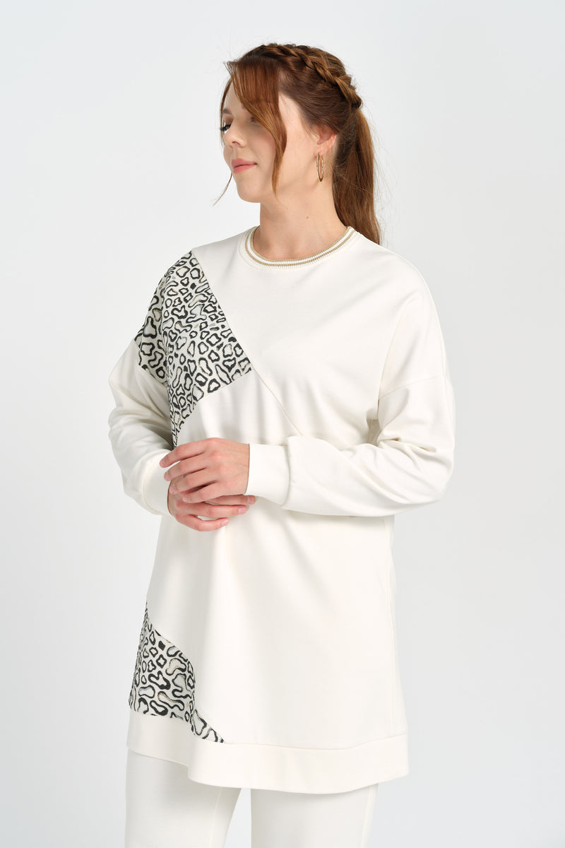 F&G Leopard Dtld Tunic Ecru