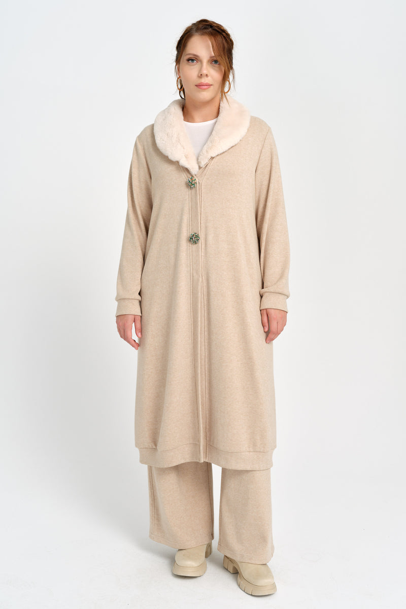 F&G Long Fur Cardigan Beige