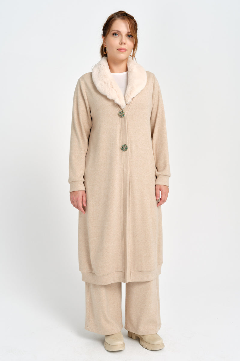 F&G Long Fur Cardigan Beige
