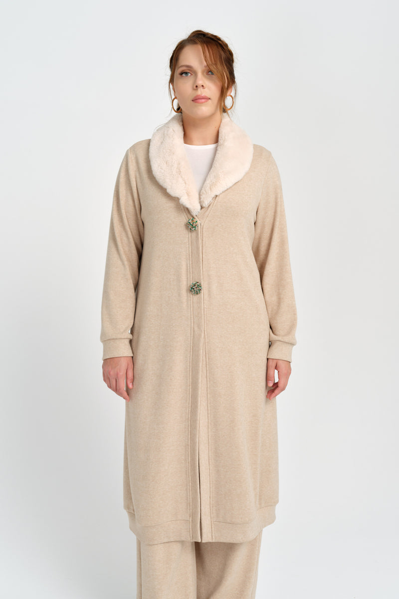 F&G Long Fur Cardigan Beige