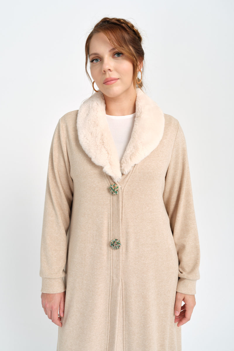F&G Long Fur Cardigan Beige