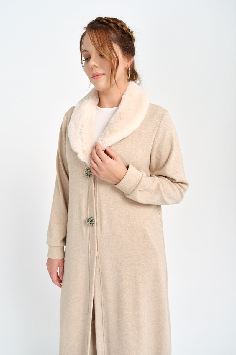 F&G Long Fur Cardigan Beige