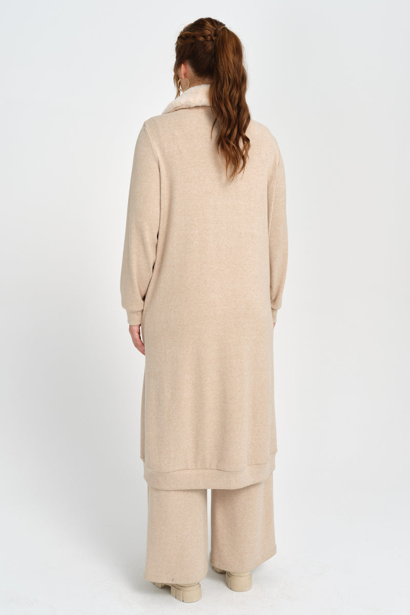 F&G Long Fur Cardigan Beige