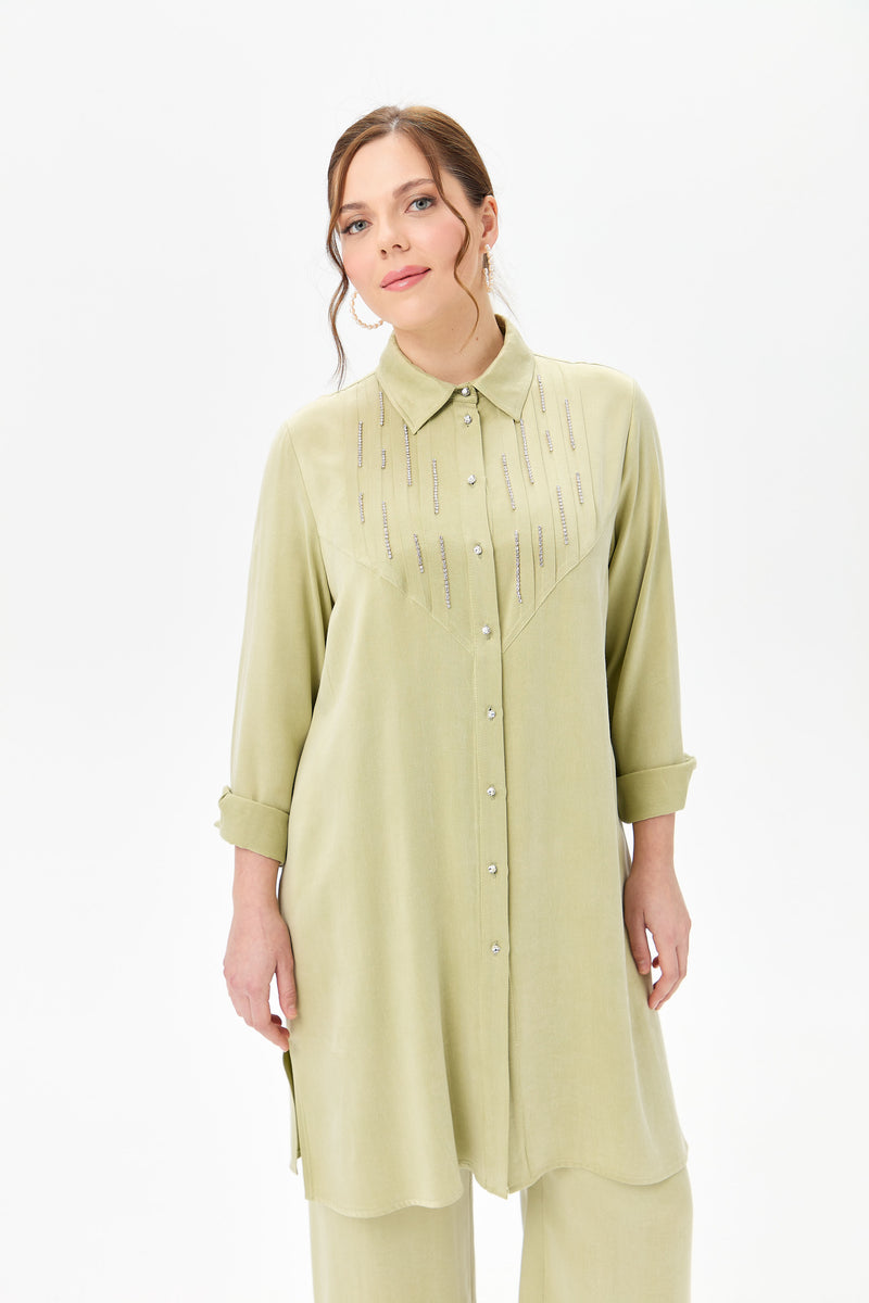 F&G Qupra Silk Cotton Tunic Almond Green