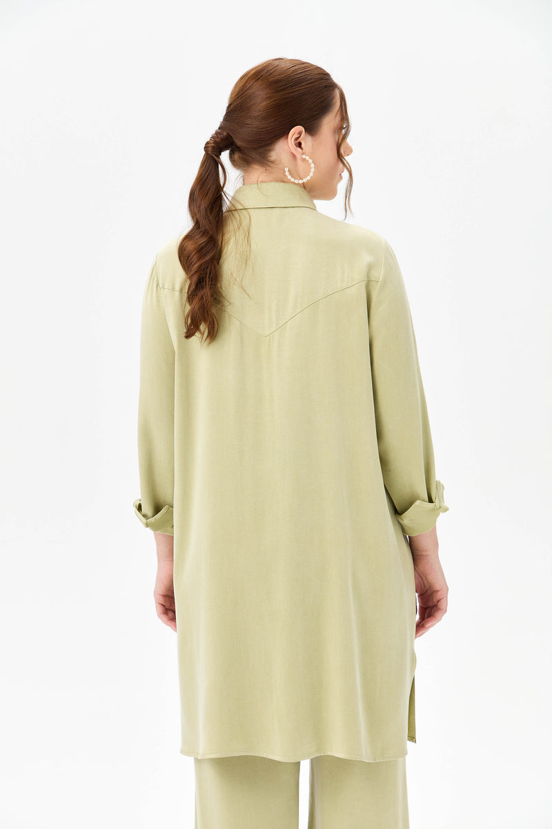 F&G Qupra Silk Cotton Tunic Almond Green