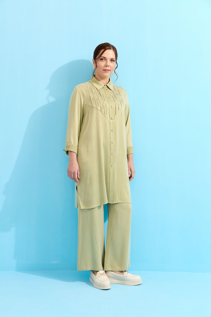 F&G Qupra Silk Cotton Tunic Almond Green