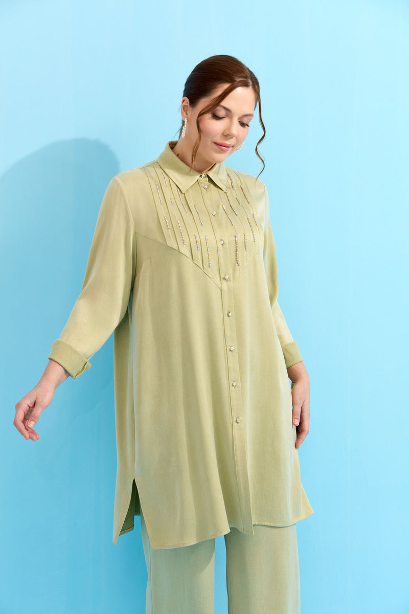 F&G Qupra Silk Cotton Tunic Almond Green