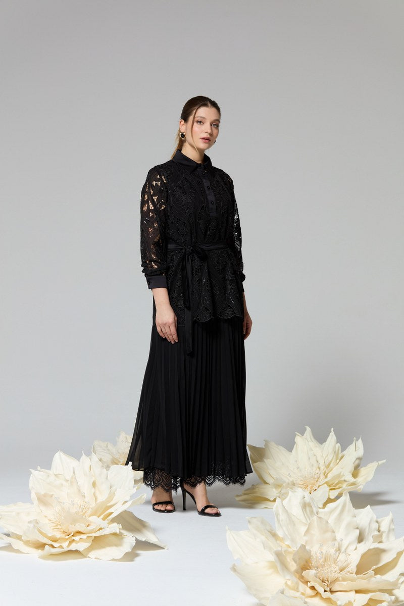 F&G Pleated Chiffon Skirt Black