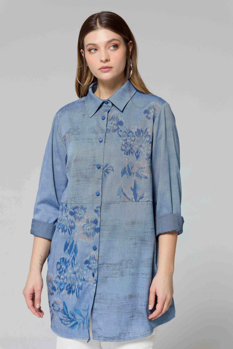 F&G Floral Printed Blue Shirt