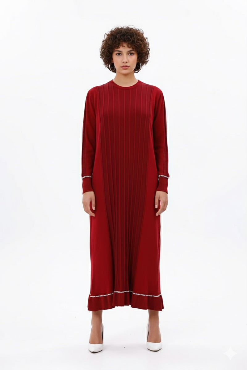 ZZ Binnur Knitted Winter Dress Burgundy