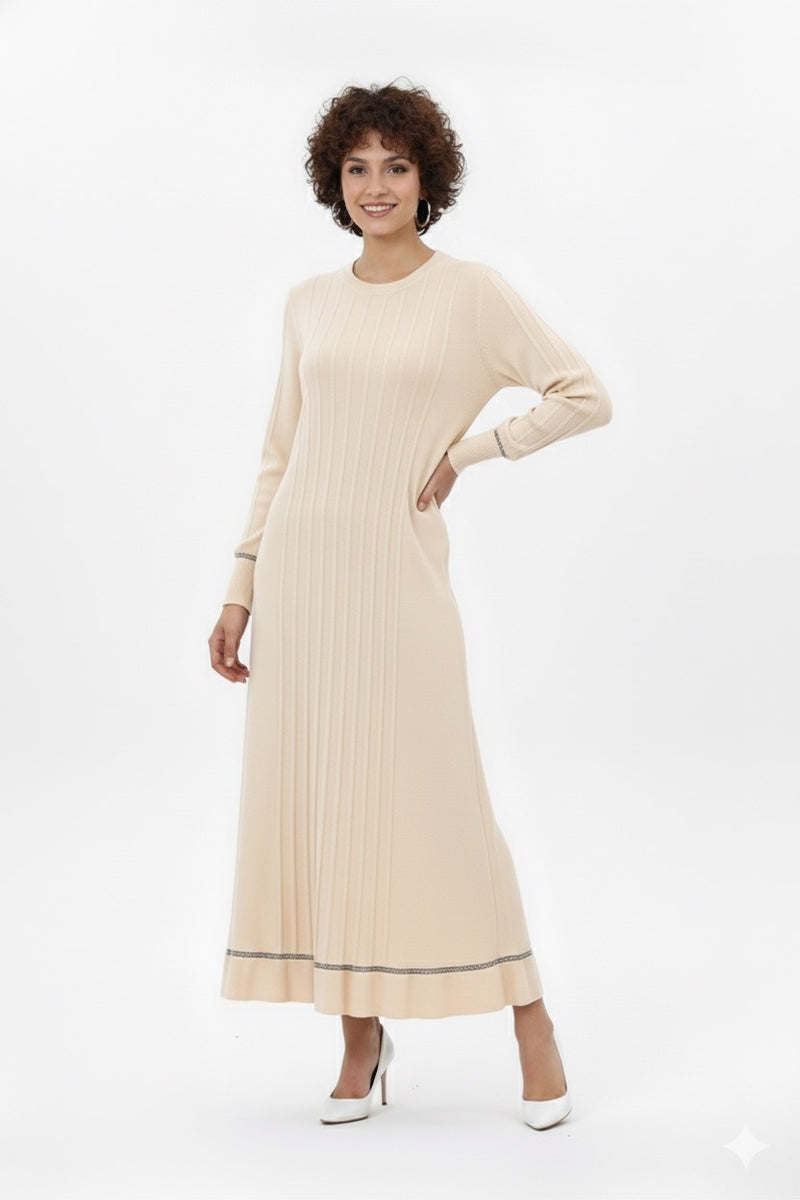 ZZ Binnur Knitted Winter Dress Cream