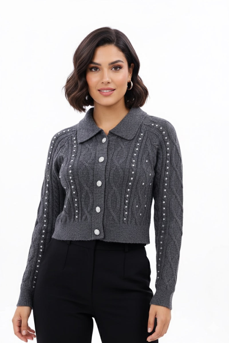 ZZ Kardelen Knitted Crop Top Gray