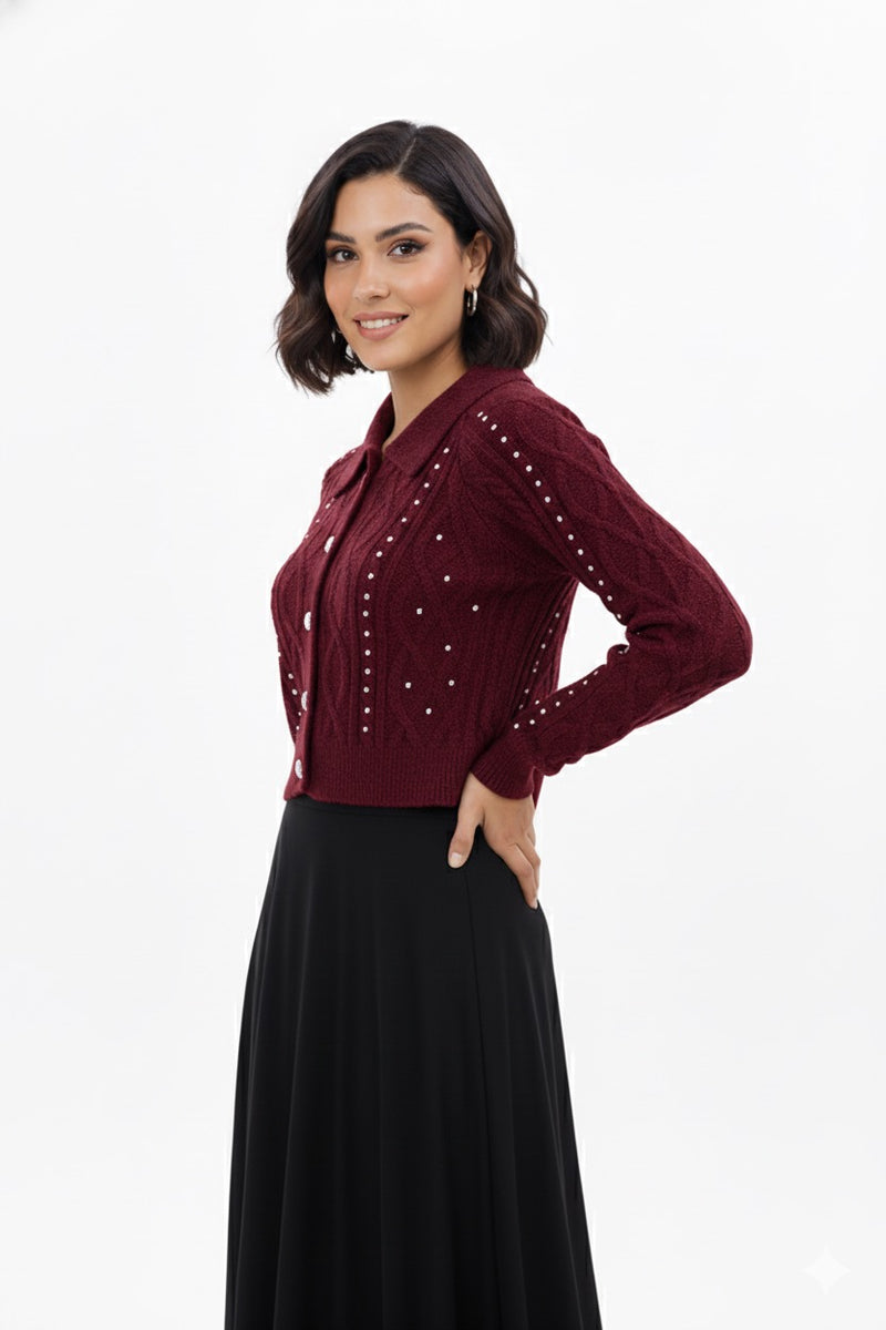 ZZ Kardelen Knitted Crop Top Burgundy