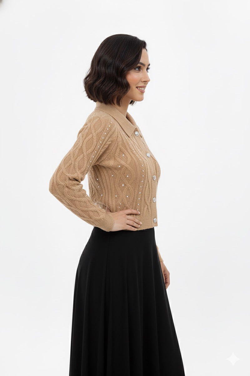 ZZ Kardelen Knitted Crop Top Camel