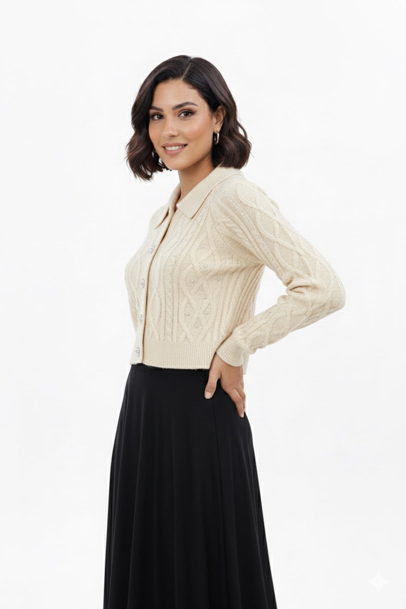 ZZ Kardelen Knitted Crop Top Off-White