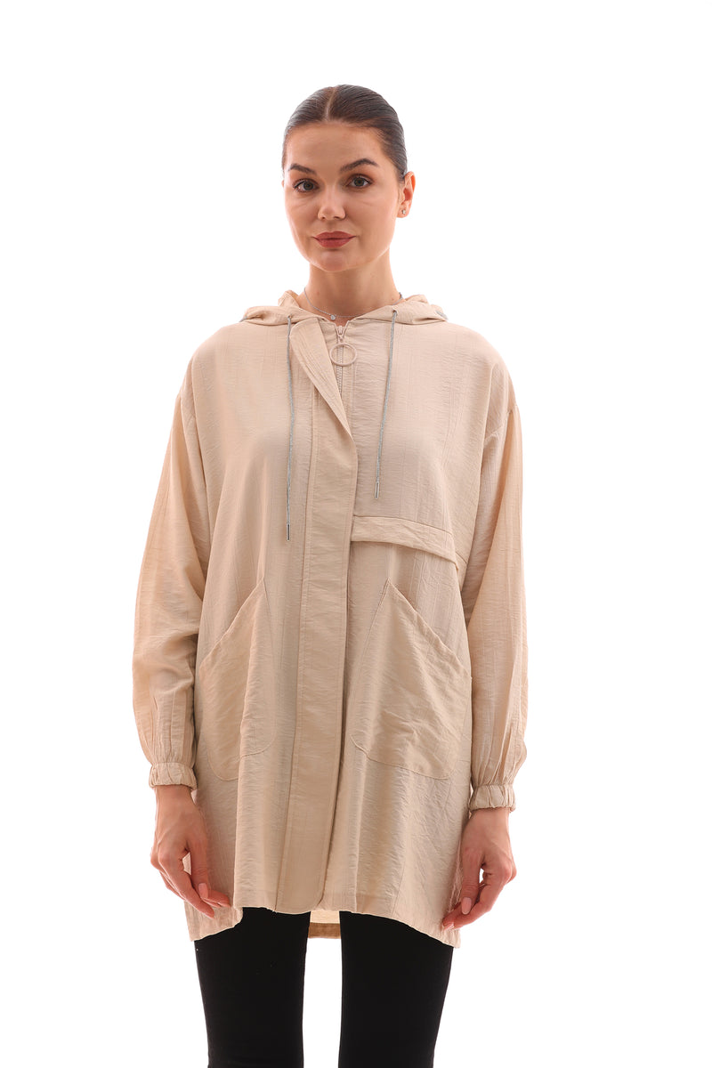 NSH Zipup Hoodied Cape Beige