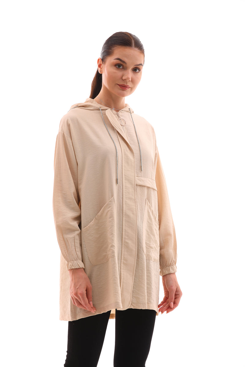 NSH Zipup Hoodied Cape Beige