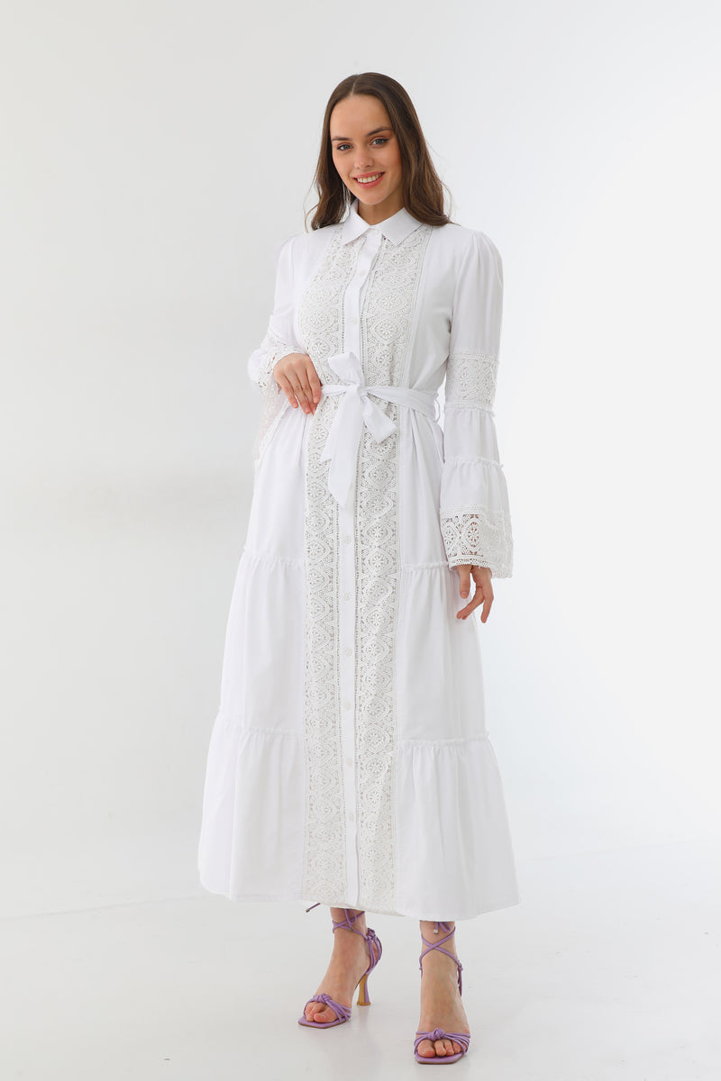 T&D Lace Detailed Dress White
