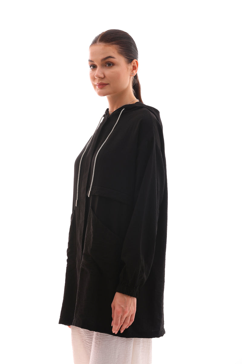 NSH Zipup Hoodied Cape Black