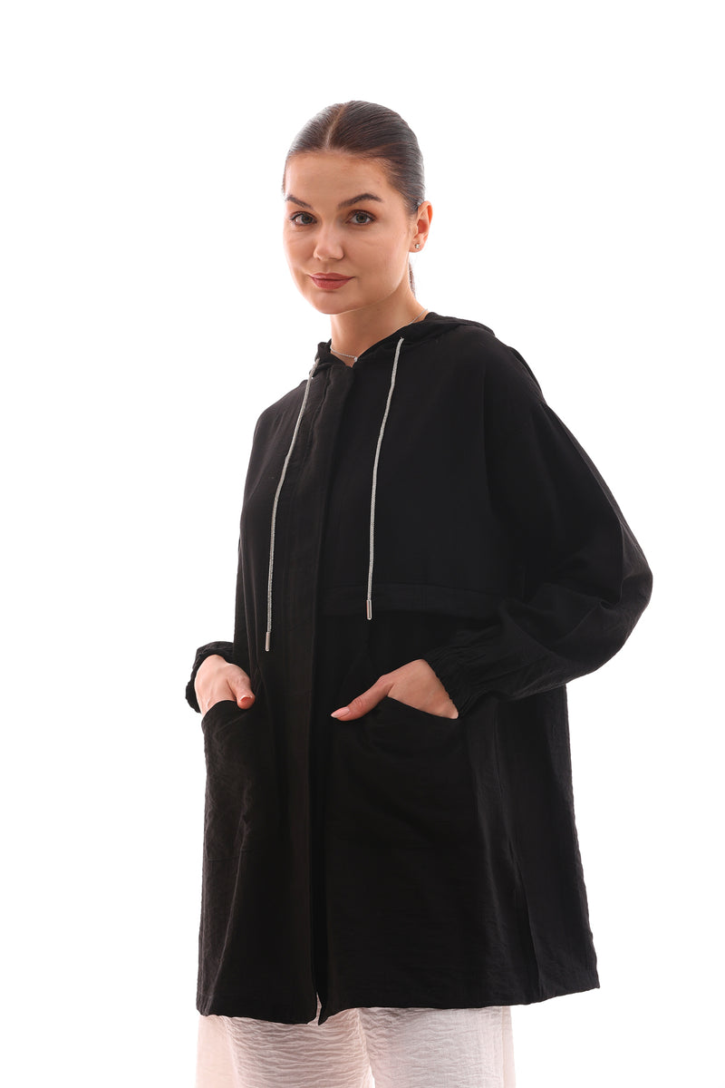 NSH Zipup Hoodied Cape Black
