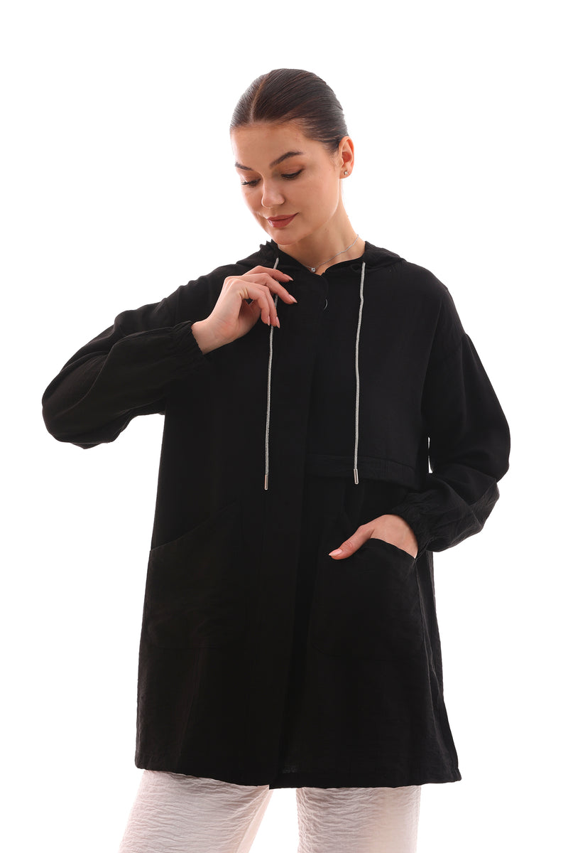 NSH Zipup Hoodied Cape Black
