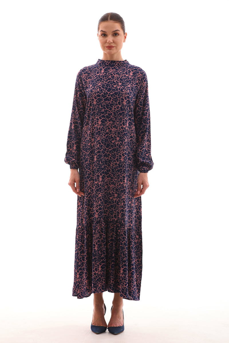 ZK Printed Cotton Dress Navy Blue