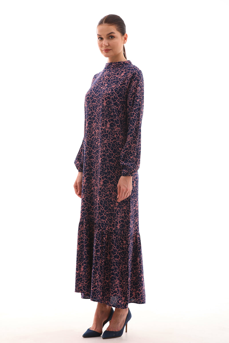 ZK Printed Cotton Dress Navy Blue