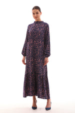 ZK Printed Cotton Dress Navy Blue