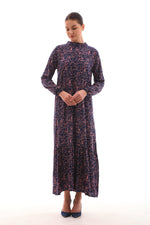 ZK Printed Cotton Dress Navy Blue