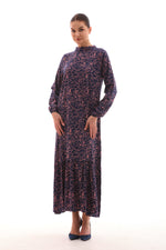 ZK Printed Cotton Dress Navy Blue